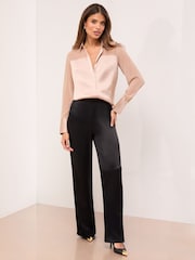 Lipsy Champagne Gold Long Sleeve Satin Chiffon Mix Shirt - Image 1 of 1