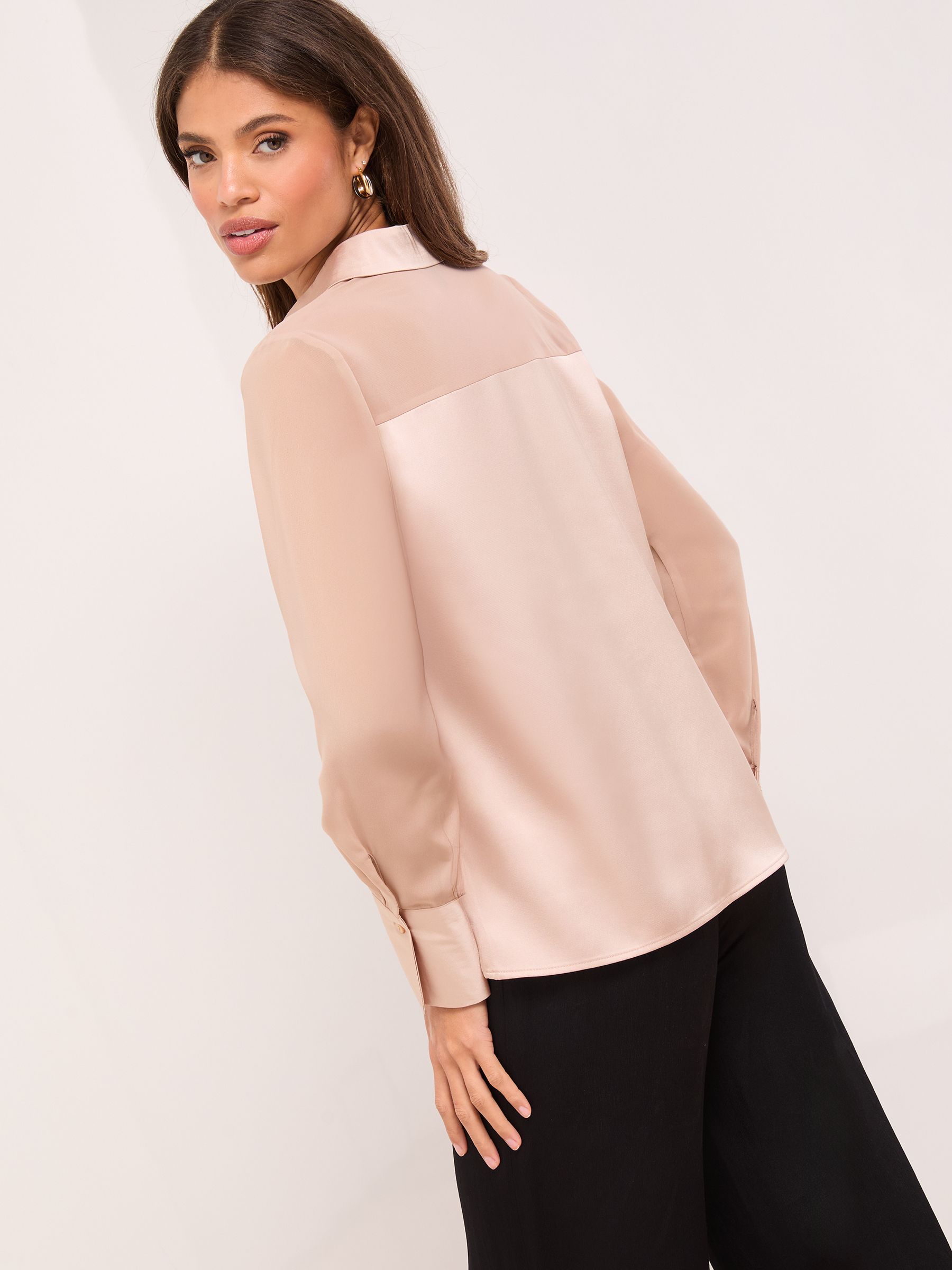 Buy Lipsy Champagne Gold Long Sleeve Satin Chiffon Mix Shirt from