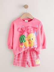 Pink Tweety Crew Neck Sweatshirt & Shorts Set (3mths-7yrs) - Image 6 of 9
