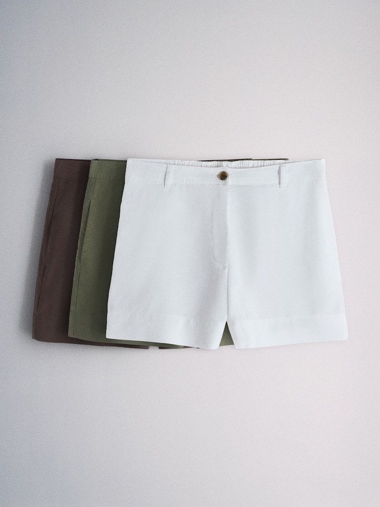 The Set 3 Pack Lightweight Shorts Chocolate Brown/Khaki Green/White - Image 2 of 10
