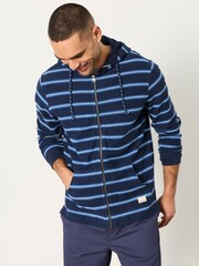 FatFace Trescowe Navy Stripe Zip Through Hoodie - Image 1 of 6