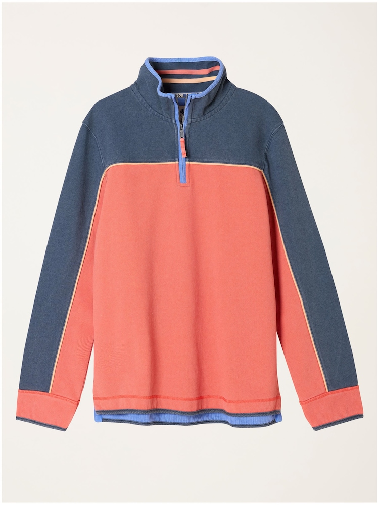 FatFace Airlie Coral Pink Stripe Quarter Neck Sweat Top - Image 6 of 6
