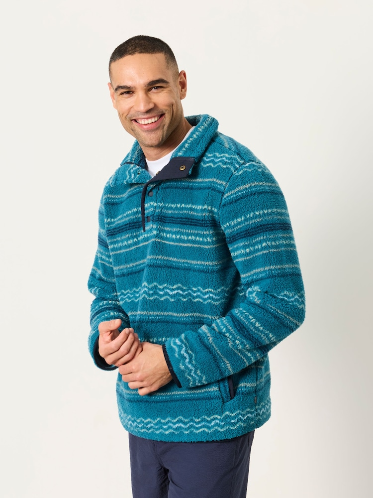 FatFace Light Teal Printed Quarter Neck Fleece - Image 1 of 6