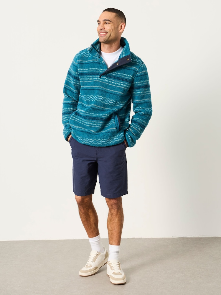 FatFace Light Teal Printed Quarter Neck Fleece - Image 2 of 6