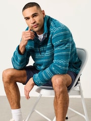 FatFace Light Teal Printed Quarter Neck Fleece - Image 4 of 6
