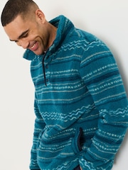 FatFace Light Teal Printed Quarter Neck Fleece - Image 5 of 6
