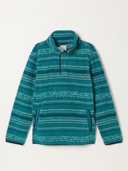 FatFace Light Teal Printed Quarter Neck Fleece - Image 6 of 6