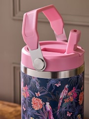 Pink/Navy Tropical Print 900ml Water Bottle with Straw - Image 2 of 3