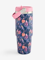 Pink/Navy Tropical Print 900ml Water Bottle with Straw - Image 3 of 3