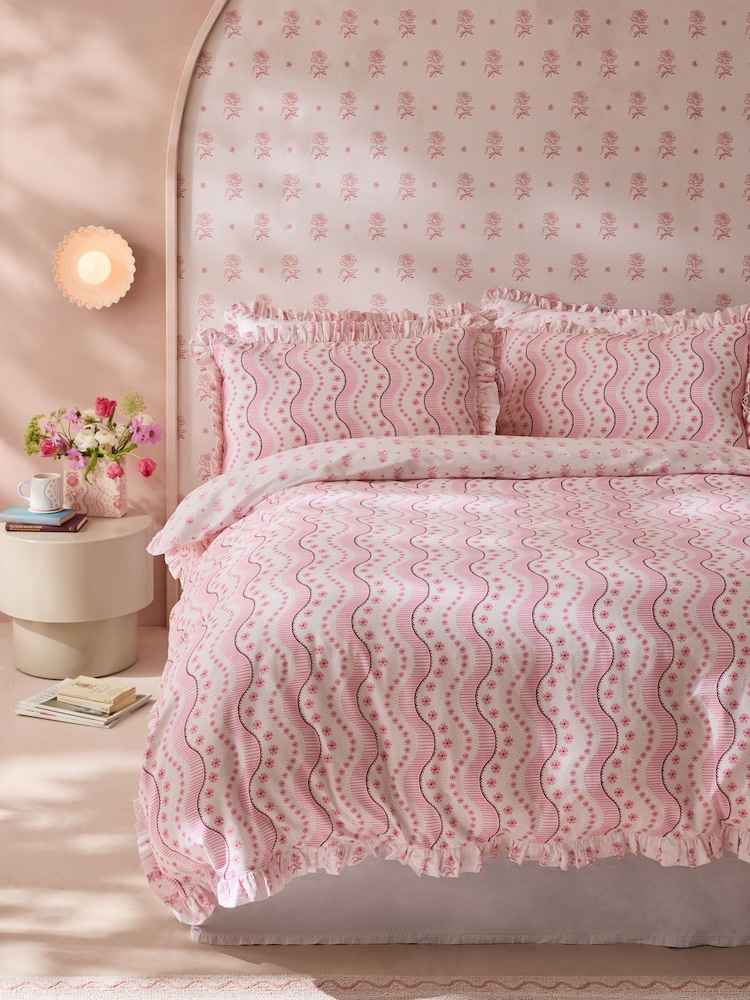Cath Kidston Pink Spitalfields Floral Frill 100% Cotton Duvet Cover and Pillowcase Set - Image 1 of 8
