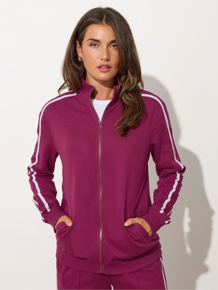 Long Tall Sally Red Two Stripe Zip Thru Jacket - Image 1 of 5