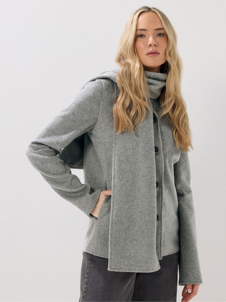 Long Tall Sally Grey Scarf Coat - Image 1 of 6 Long Tall Sally Grey Scarf Coat - Image 1 of 6