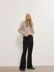 Long Tall Sally Black Kick Flare Cord Trousers - Image 1 of 5