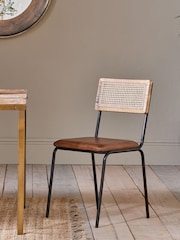 Nkuku Dark Tanned Iswa Leather & Cane Dining Chair - Image 1 of 4