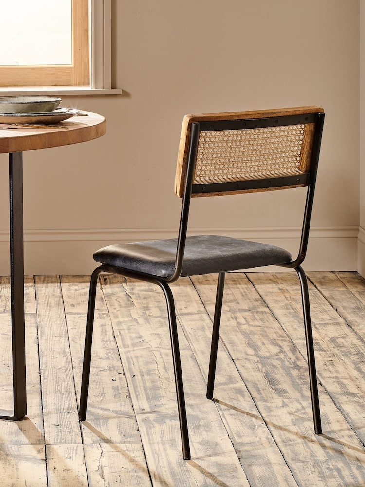 Nkuku Black Iswa Leather & Cane Dining Chair - Image 2 of 6 Nkuku Black Iswa Leather & Cane Dining Chair - Image 2 of 6