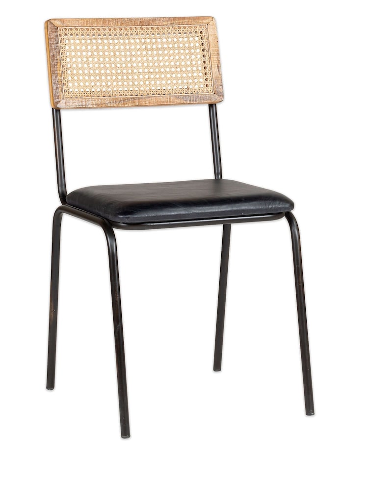 Nkuku Black Iswa Leather & Cane Dining Chair - Image 6 of 6 Nkuku Black Iswa Leather & Cane Dining Chair - Image 6 of 6