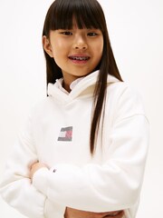 Tommy Hilfiger White Diamanté Flag Relaxed Fleece Hoodie - Image 4 of 5
