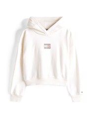 Tommy Hilfiger White Diamanté Flag Relaxed Fleece Hoodie - Image 5 of 5