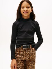 Tommy Hilfiger Black Ribbed Extra Slim Mock Neck Top - Image 1 of 4