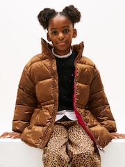Tommy Hilfiger Brown Shiny Relaxed Puffer Jacket - Image 3 of 6