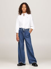 Tommy Hilfiger White Ruffle Collar Poplin Relaxed Fit Blouse - Image 5 of 6