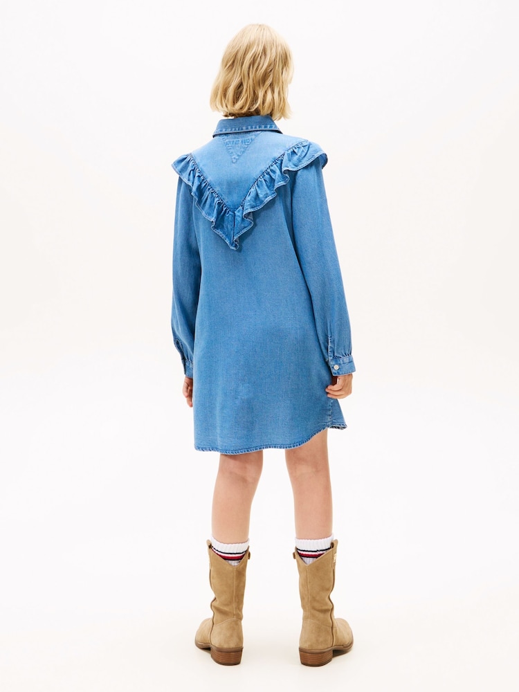 Tommy Hilfiger Blue Ruffle Relaxed Shirt Dress - Image 2 of 5
