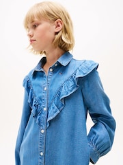 Tommy Hilfiger Blue Ruffle Relaxed Shirt Dress - Image 3 of 5