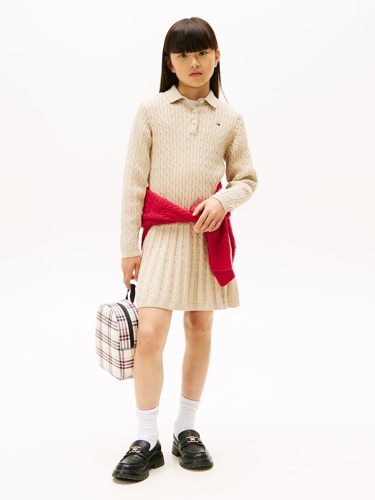 Tommy Hilfiger Cream Cable Knit Polo Collar Jumper Dress - Image 1 of 5 Tommy Hilfiger Cream Cable Knit Polo Collar Jumper Dress - Image 1 of 5