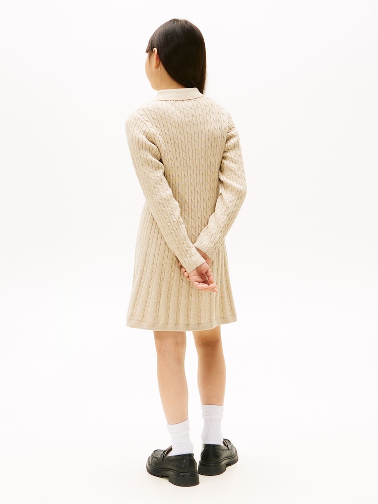 Tommy Hilfiger Cream Cable Knit Polo Collar Jumper Dress - Image 2 of 5 Tommy Hilfiger Cream Cable Knit Polo Collar Jumper Dress - Image 2 of 5