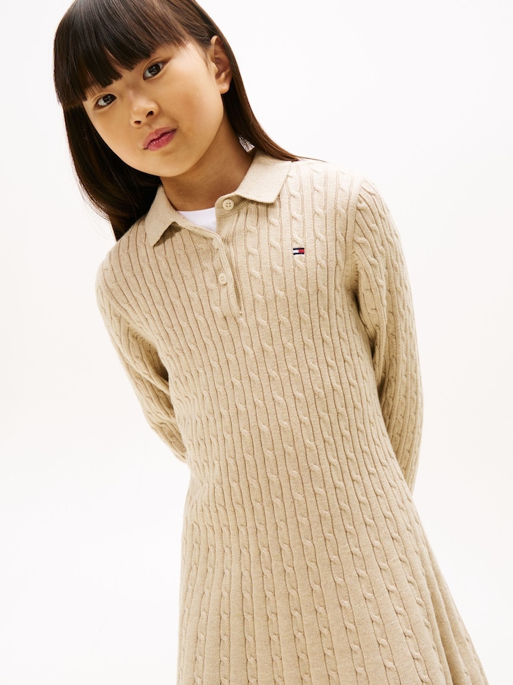 Buy Tommy Hilfiger Cream Cable Knit Polo Collar Jumper Dress from Next USA