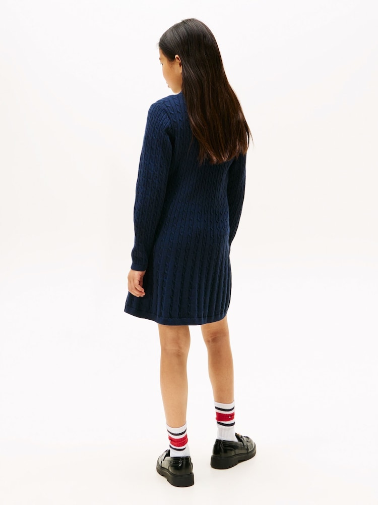 Tommy Hilfiger Blue Cable Knit Polo Collar Jumper Dress - Image 2 of 5 Tommy Hilfiger Blue Cable Knit Polo Collar Jumper Dress - Image 2 of 5