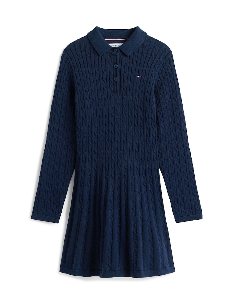 Tommy Hilfiger Blue Cable Knit Polo Collar Jumper Dress - Image 5 of 5 Tommy Hilfiger Blue Cable Knit Polo Collar Jumper Dress - Image 5 of 5