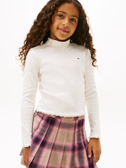 Tommy Hilfiger White Ribbed Extra Slim Mock Neck Top - Image 1 of 4