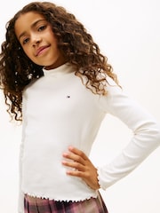 Tommy Hilfiger White Ribbed Extra Slim Mock Neck Top - Image 3 of 4