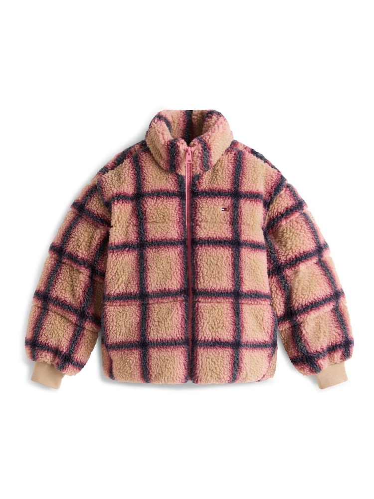 Tommy Hilfiger White Relaxed Check Teddy Fleece Bomber Jacket - Image 5 of 5 Tommy Hilfiger White Relaxed Check Teddy Fleece Bomber Jacket - Image 5 of 5