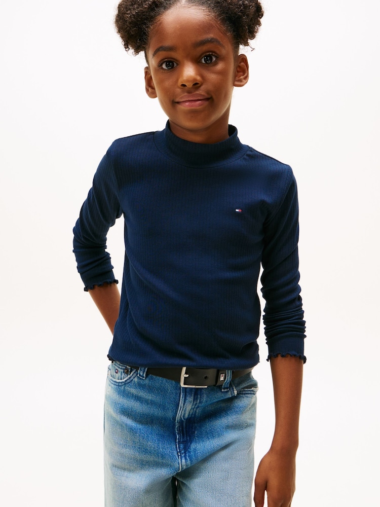Tommy Hilfiger Blue Ribbed Extra Slim Mock Neck Top - Image 1 of 5