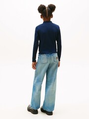 Tommy Hilfiger Blue Ribbed Extra Slim Mock Neck Top - Image 2 of 5