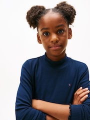 Tommy Hilfiger Blue Ribbed Extra Slim Mock Neck Top - Image 4 of 5