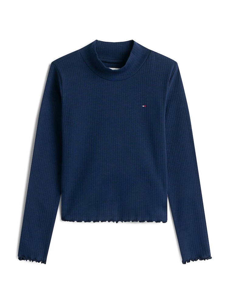 Tommy Hilfiger Blue Ribbed Extra Slim Mock Neck Top - Image 5 of 5