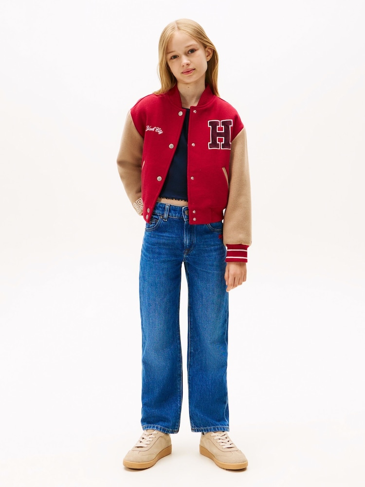 Tommy Hilfiger Blue Logo Embroidery Girlfriend Jeans - Image 1 of 5 Tommy Hilfiger Blue Logo Embroidery Girlfriend Jeans - Image 1 of 5