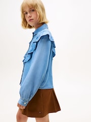 Tommy Hilfiger Blue Ruffle Relaxed Fit Blouse - Image 2 of 5