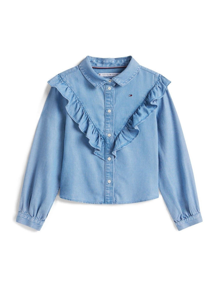 Tommy Hilfiger Blue Ruffle Relaxed Fit Blouse - Image 5 of 5