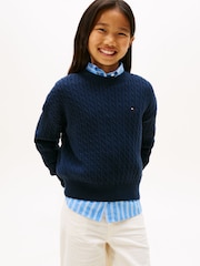 Tommy Hilfiger Blue Relaxed Cable Knit Jumper - Image 1 of 5