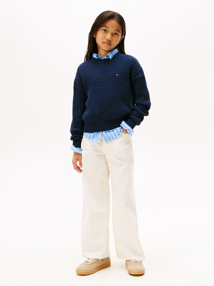 Tommy Hilfiger Blue Relaxed Cable Knit Jumper - Image 2 of 5 Tommy Hilfiger Blue Relaxed Cable Knit Jumper - Image 2 of 5