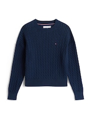 Tommy Hilfiger Blue Relaxed Cable Knit Jumper - Image 5 of 5