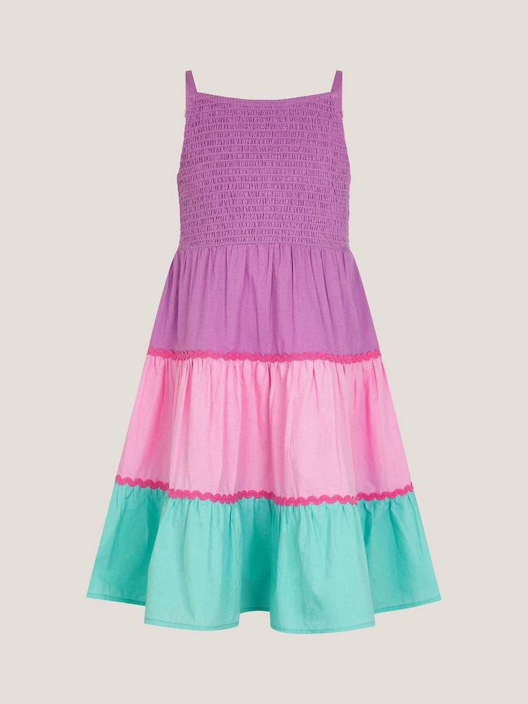 Monsoon Pink Sleeveless Smocked Colourblock Dress - Image 1 of 3
