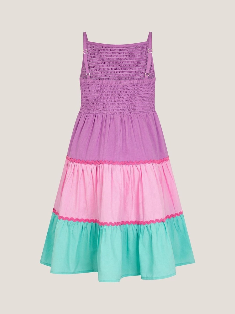 Monsoon Pink Sleeveless Smocked Colourblock Dress - Image 2 of 3