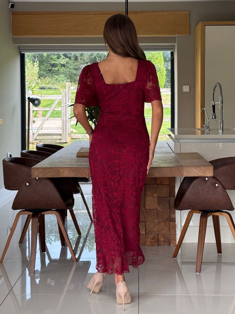 Buy Girl In Mind Red Heidi Lace Ruched Midi Dress from Next USA