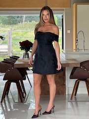 Girl In Mind Black Juliet Bow Detail Off The Shoulder Mini Dress - Image 1 of 6