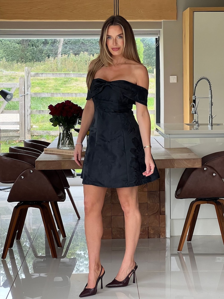 Girl In Mind Black Juliet Bow Detail Off The Shoulder Mini Dress - Image 1 of 6 Girl In Mind Black Juliet Bow Detail Off The Shoulder Mini Dress - Image 1 of 6